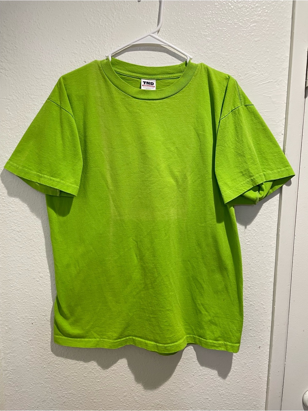 Vintage 90s TND Tornado Activewear Lime Green Blank Crew Neck T-Shirt Large